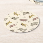 轟音のアールデコのBi飛行機 – 赤い黄色のパターン。 ラウンドペーパーコースター (アングル)