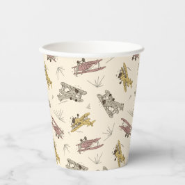 轟音のアールデコのBi飛行機 – 赤い黄色のパターン。 紙コップ