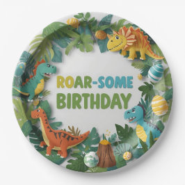 轟音の恐竜の誕生日パーティー紙プレート ペーパープレート