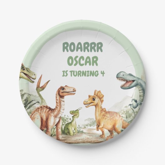 轟音の恐竜の誕生日パーティー ペーパープレート (正面)