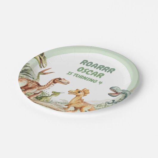 轟音の恐竜の誕生日パーティー ペーパープレート (アングル)
