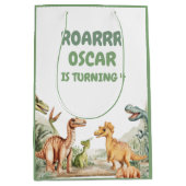 轟音の恐竜の誕生日パーティー ミディアムペーパーバッグ (正面)