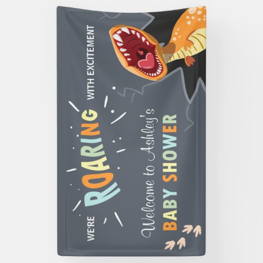 轟音の恐竜の赤ちゃんシャワーDino背景バナー 横断幕 (縦)