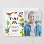 轟音の恐竜ジャングル誕生日写真サンキューカード サンキューカード (正面)