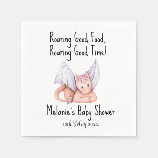 轟音の良い食べ物ドラゴンベビーシャワー スタンダードカクテルナプキン (正面)