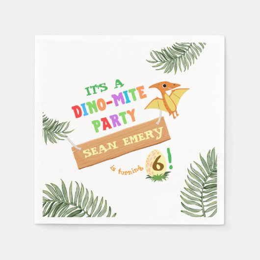 轟音の色:恐竜素晴らし誕生日招待状 スタンダードカクテルナプキン (正面)