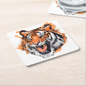 「轟音の虎のポートレート」 スクエアペーパーコースター (アングル)