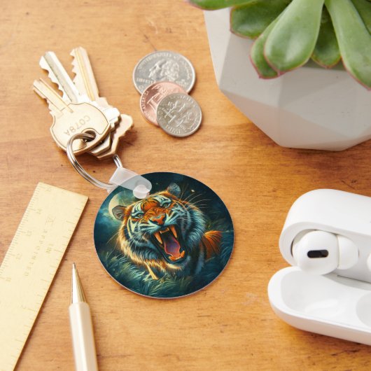 轟音の虎の月に照らされたジャングル キーホルダー (デスク)