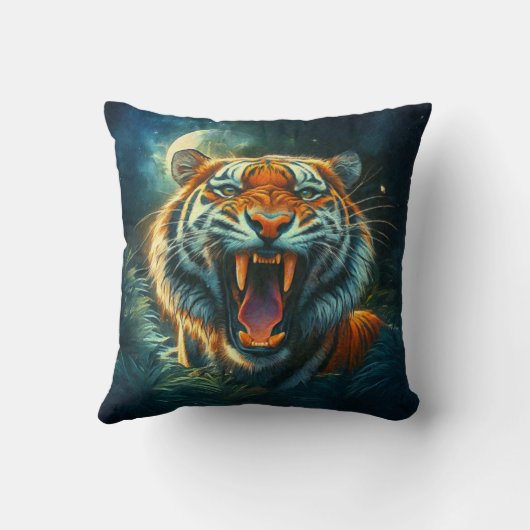 轟音の虎の月に照らされたジャングル クッション (裏面)