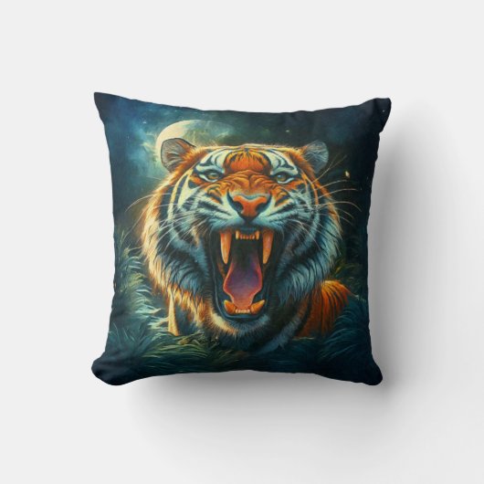 轟音の虎の月に照らされたジャングル クッション (正面)