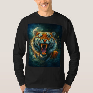 轟音の虎の月に照らされたジャングル Tシャツ