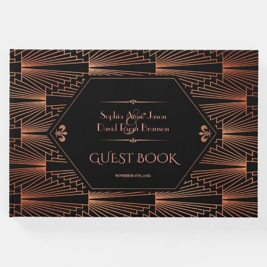 轟音の20年代の素晴らしギャツビー銅アールデコ結婚ズ ゲストブック (正面)