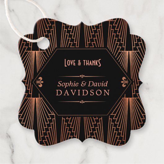 轟音の20年代の素晴らしギャツビー銅アールデコ結婚ズ フェイバータグ (正面)