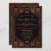 轟音の20年代の素晴らしギャツビー銅アールデコ結婚ズ 招待状 (正面/裏面)