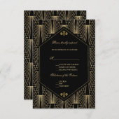 轟音の20sギャツビー素晴らしヴィンテージアールデコ結婚ズ 出欠カード (正面/裏面)