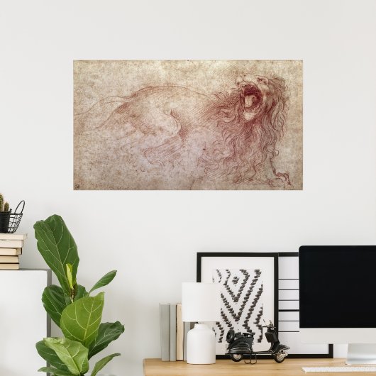 轟音を上げる獅子のスケッチ ポスター (ホームオフィス)