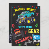 轟音エンジンキッズモンスタートラック誕生日パーティー 招待状 (正面/裏面)