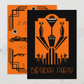 轟音20代アールデコギャング誕生日 招待状 (正面/裏面)