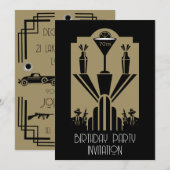 轟音20代アールデコギャング誕生日 招待状 (正面/裏面)