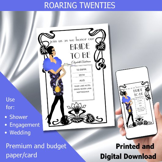 轟音20sフラッパーアールデコギャツビーブライダルシャワー 招待状