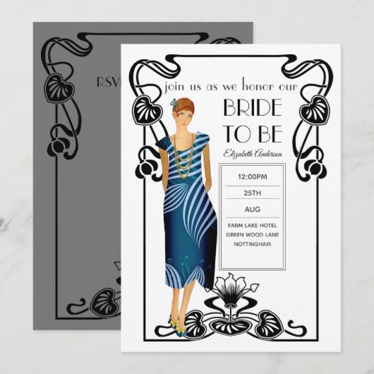 轟音20sフラッパーアールデコギャツビーブライダルシャワー 招待状 (正面/裏面)