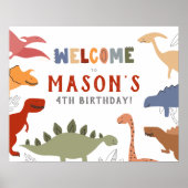 轟音！恐竜の男の子の誕生日パーティー歓迎サイン ポスター (正面)