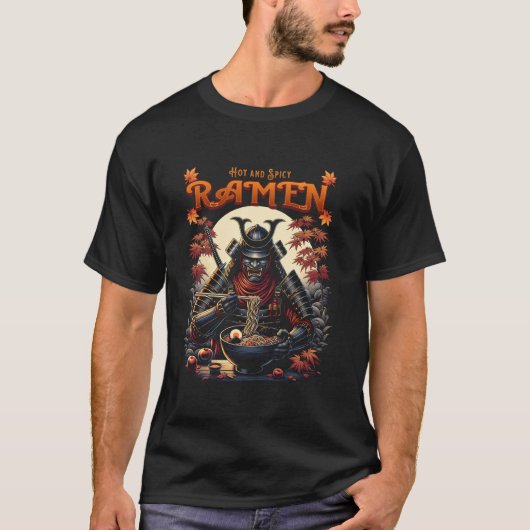 辛いラーメン侍 - おもしろい食べ物好き Tシャツ (正面)