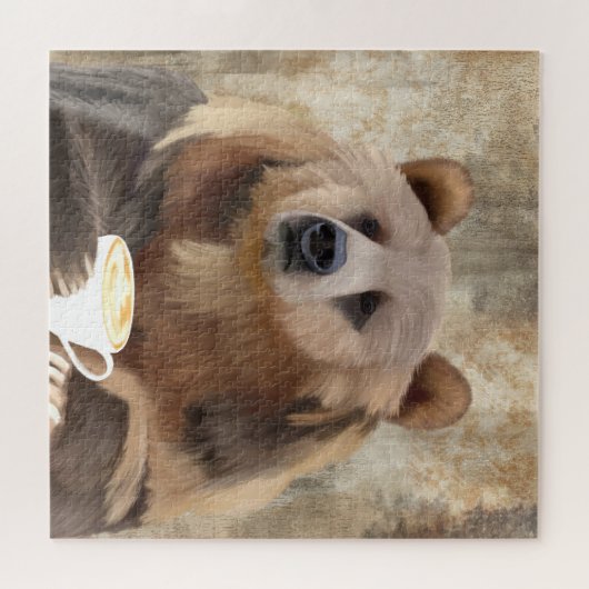 辛うじて目を覚ましグリーベアーコーヒーを飲む ジグソーパズル (横)