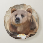 辛うじて目を覚ますクマのコーヒー装飾品を飲む ラウンドクッション (裏面)