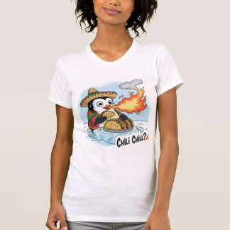 辛辣なタコスを食べるペンギンのTシャツ Tシャツ