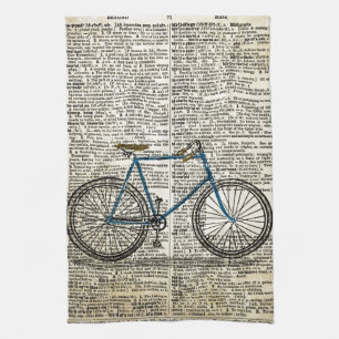 辞書の芸術のプリントの青い自転車のバイクのヴィンテージ キッチンタオル