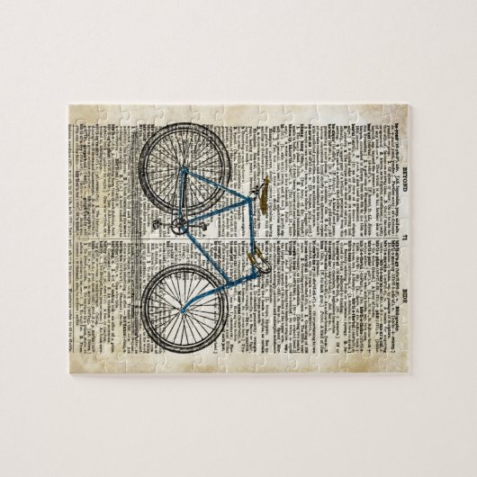 辞書の芸術のプリントの青い自転車のバイクのヴィンテージ ジグソーパズル (横)