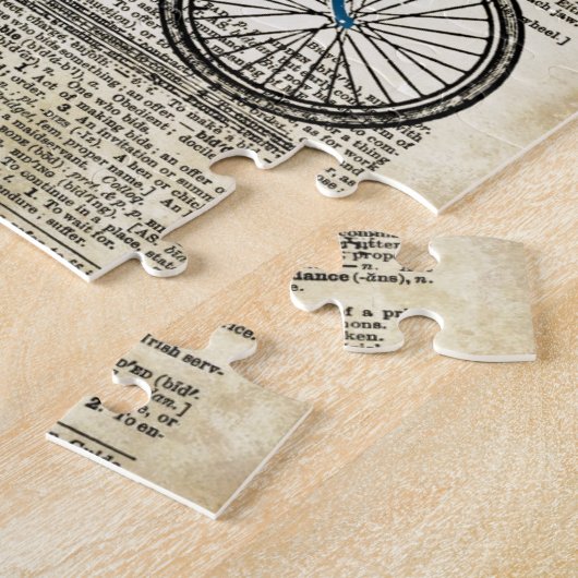 辞書の芸術のプリントの青い自転車のバイクのヴィンテージ ジグソーパズル (側面)