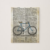 辞書の芸術のプリントの青い自転車のバイクのヴィンテージ ジグソーパズル (縦)