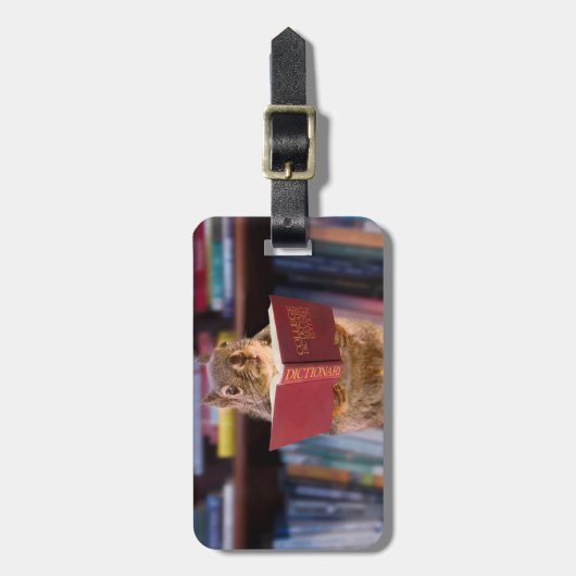 辞書を読んでいる頭が切れるなリス ラゲッジタグ (正面縦)