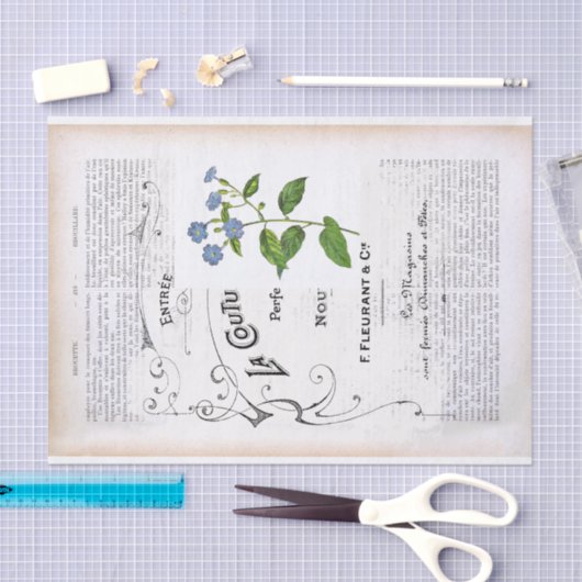 辞書フランスのページ文字ブルーフラワーデクページ 薄葉紙 (クラフト)
