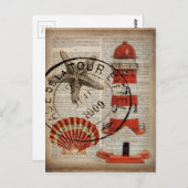 辞書プリントアートコースタルシーシェルライトハウス ポストカード (正面/裏面)