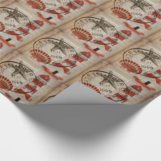 辞書プリントアートコースタルシーシェルライトハウス ラッピングペーパー (角)