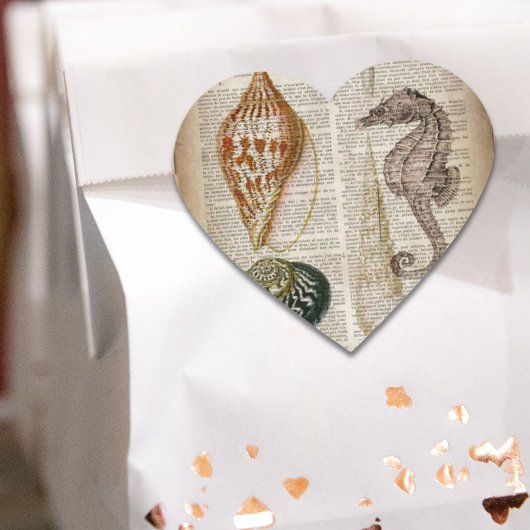 辞書プリントフランスの国ヴィンテージ貝殻 ハートシール