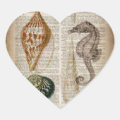 辞書プリントフランスの国ヴィンテージ貝殻 ハートシール (正面)