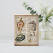 辞書プリントフランスの国ヴィンテージ貝殻 ポストカード (スタンド正面)