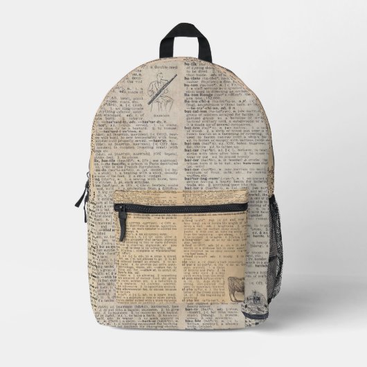 辞書ページ プリントバックパック (正面)