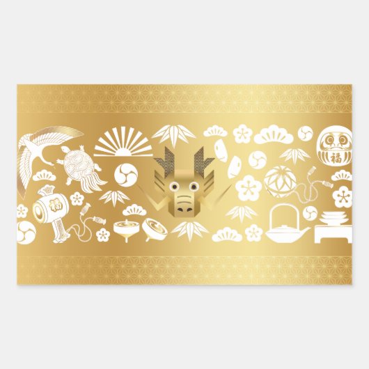 辰年ゴールデンドラゴン 長方形シール (正面)