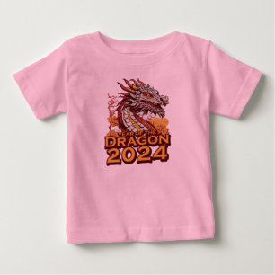 辰年2024ベビーピンクTシャツドラゴン ベビーTシャツ