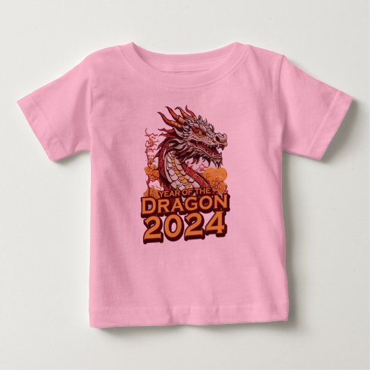 辰年2024ベビーピンクTシャツドラゴン ベビーTシャツ (正面)