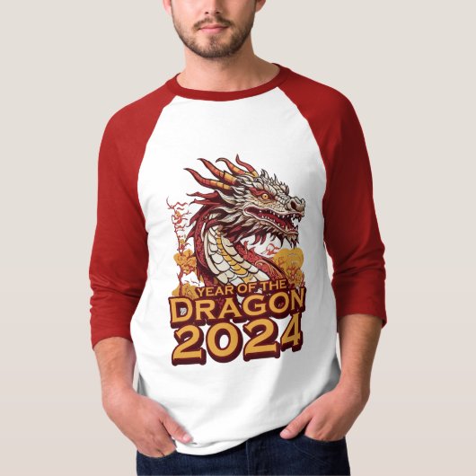 辰年2024メンズラグランシャツドラゴン Tシャツ (正面)