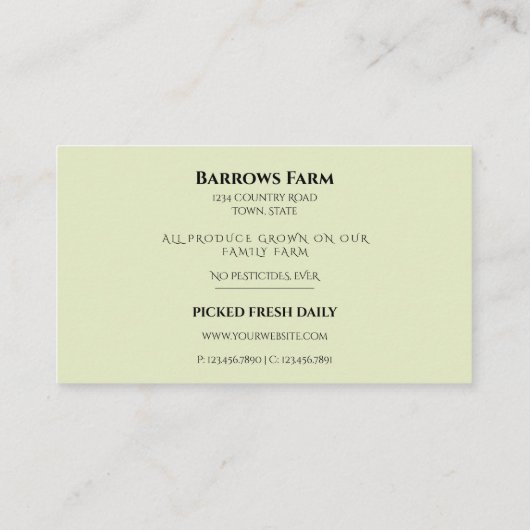 農オーガニック園ヴィンテージ種子パック野菜 名刺 (裏面)