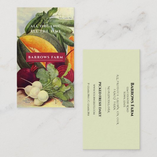 農オーガニック園ヴィンテージ種子パック野菜 名刺 (正面/裏面)