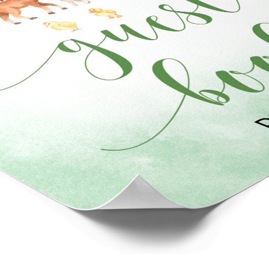 農動物の赤ちゃんシャワーのゲストブックサイン ポスター (角)