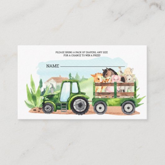 農動物グリーントラクター少年おむつラッフル エンクロージャーカード (正面)